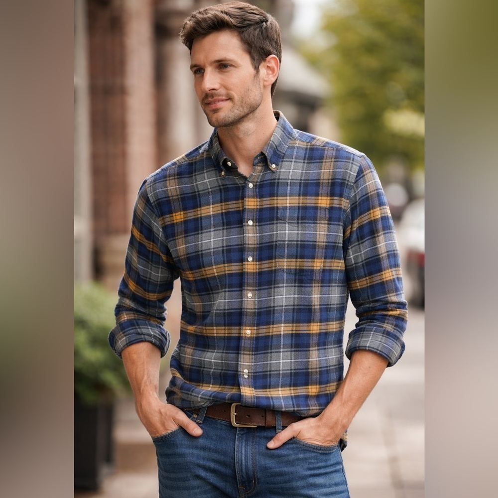 Barbour Flannel Shirt Mens M Blue Plaid Button Down Tailored Fit Endsleigh